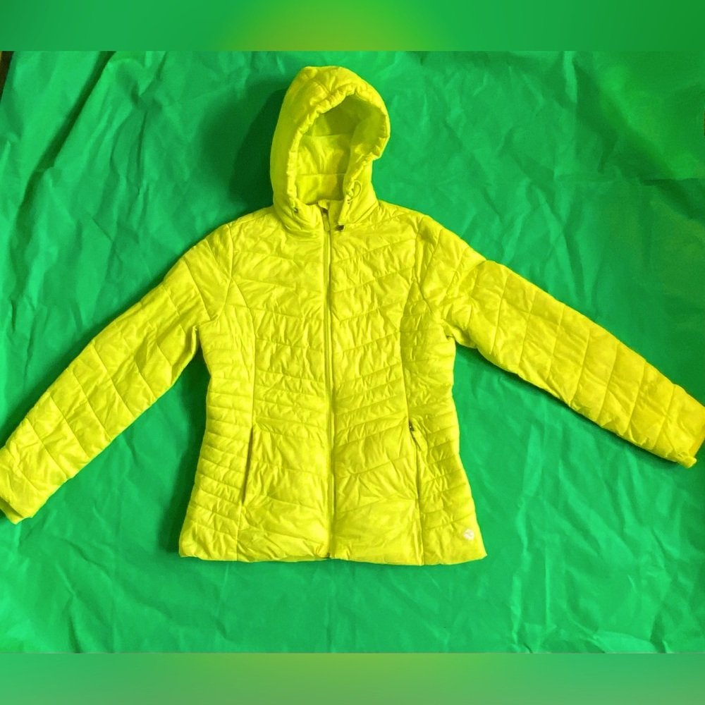 Xersion Neon Yellow Winter Puffer Jacket Size M Removable Hood